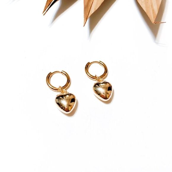 Gold heart hoop earrings #1160 - Picture 1 of 2